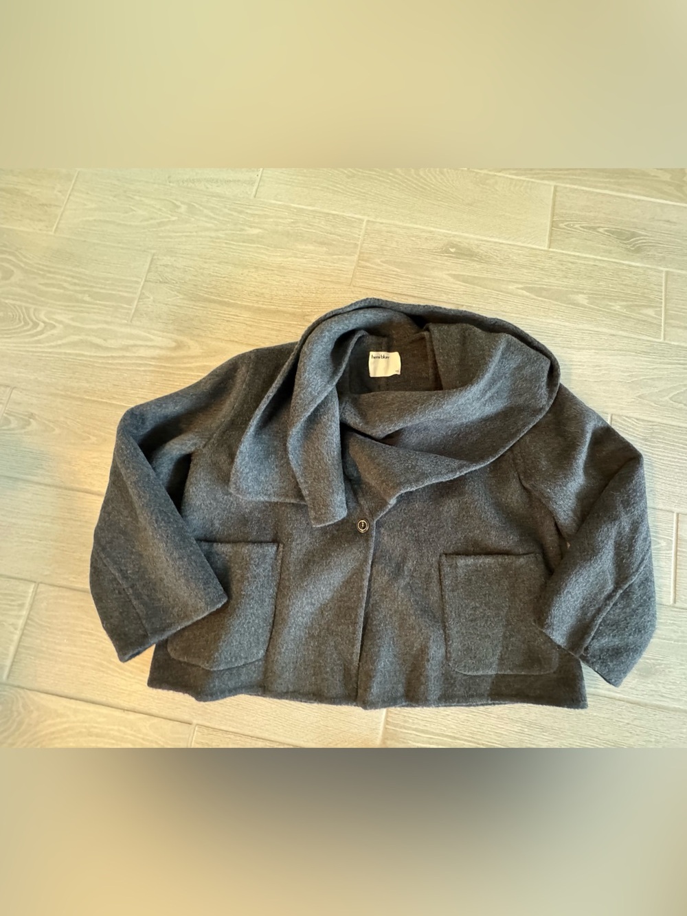 Hemi Blurr Sheep Camel Hair Wool Brushed Gray Scarf Coat Size Medium Nwot — image 4 of 7